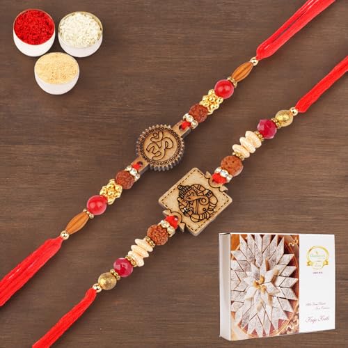 Ghasitaram Gifts Jaiccha Rakhi for Brother Rakhis Online - Set of 2-R-2033,2035 Thread Rakhi with 200 gms of Kaju katli von Jaiccha