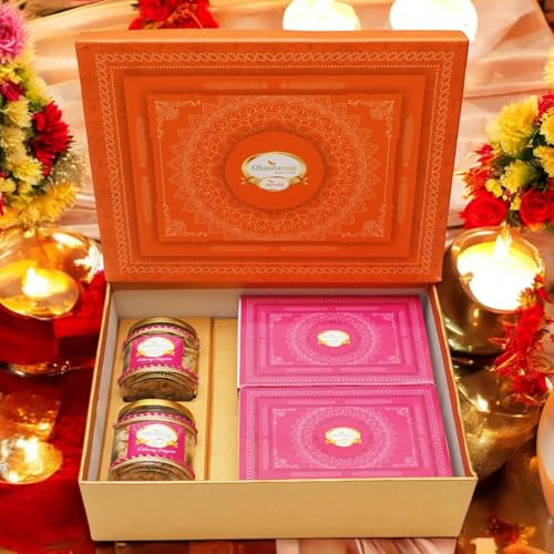 Ghasitaram Gifts JaicchaLohri sweets Gachak hampers Lohri Orange Hamper Box of Gachak, Khajoor, Peanuts and Revadi von Jaiccha