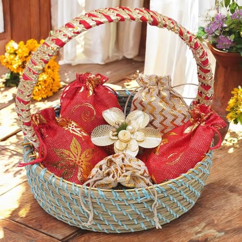 Ghasitaram Gifts JaicchaLohri sweets Gachak hampers Lohri Round Blue Jute Basket von Jaiccha