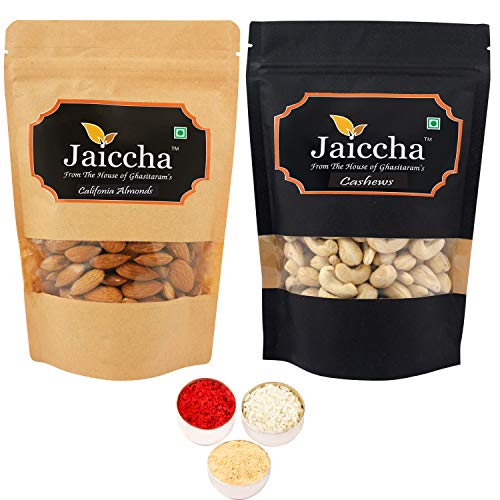 Jaiccha Ghasitaram Bhaidooj Gifts - Almonds and Cashew Pouches-400 GMS von Jaiccha