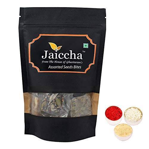 Jaiccha Ghasitaram Bhaidooj Gifts - Assorted Seeds Bites 200 GMS in Black Paper Pouch von Jaiccha