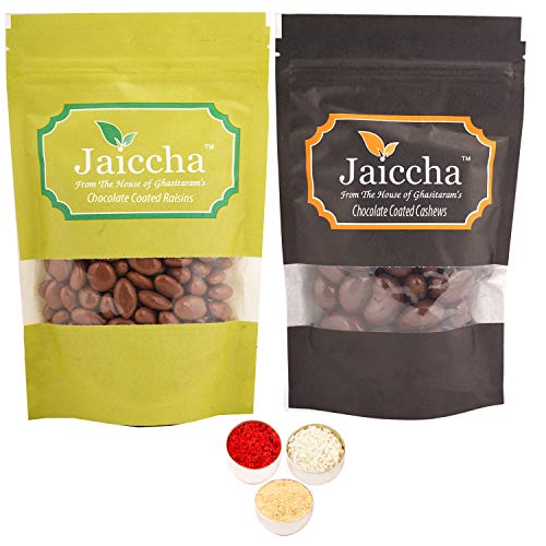 Jaiccha Ghasitaram Bhaidooj Gifts - Chocolate Coated Cashews 100 GMS and Rasins 100 GMS von Jaiccha