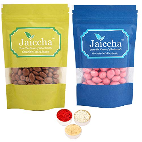 Jaiccha Ghasitaram Bhaidooj Gifts - Chocolate Coated Raisins 100 GMS and Cranberries 100 GMS von Jaiccha