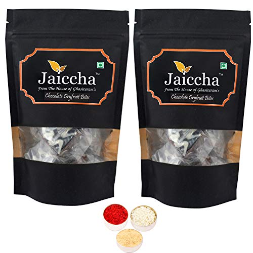 Jaiccha Ghasitaram Bhaidooj Gifts - Chocolate Dryfruit Bites 400 GMS in Black Paper Pouch von Jaiccha