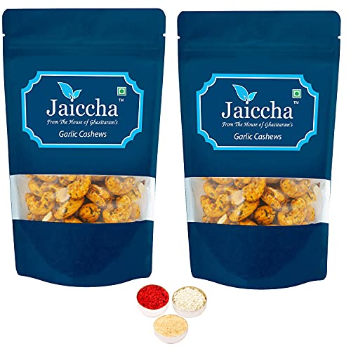 Jaiccha Ghasitaram Bhaidooj Gifts - Garlic Cashews 400 GMS in White Paper Pouch von Jaiccha