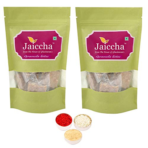 Jaiccha Ghasitaram Bhaidooj Gifts - Granola Bites 400 GMS in Green Paper Pouch von Jaiccha