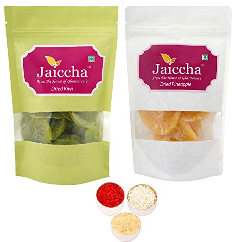 Jaiccha Ghasitaram Bhaidooj Gifts - Pack of 2 Dried Kiwi, Pineapple Pouches Small 200 GMS von Jaiccha