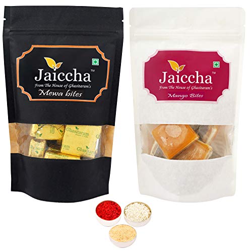 Jaiccha Ghasitaram Bhaidooj Gifts - Pack of 2 MEWA Bites and Mango Bites Pouches Big 400 GMS von Jaiccha