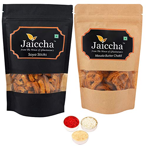 Jaiccha Ghasitaram Bhaidooj Gifts - Pack of 2 Masala Butter Chakli and SOYA Sticks Pouches von Jaiccha