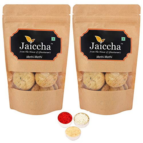 Jaiccha Ghasitaram Bhaidooj Gifts - Pack of 2 Methi Mathi 150 GMS in Brown Paper Pouch von Jaiccha