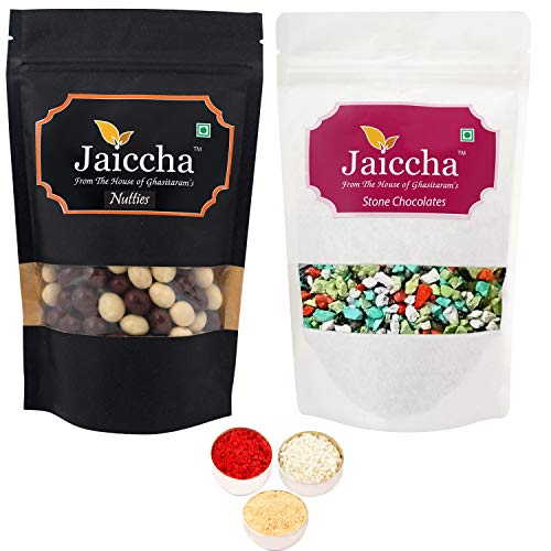 Jaiccha Ghasitaram Bhaidooj Gifts - Pack of 2 Nutties and Stone Chocolate Pouches Small 200 GMS von Jaiccha