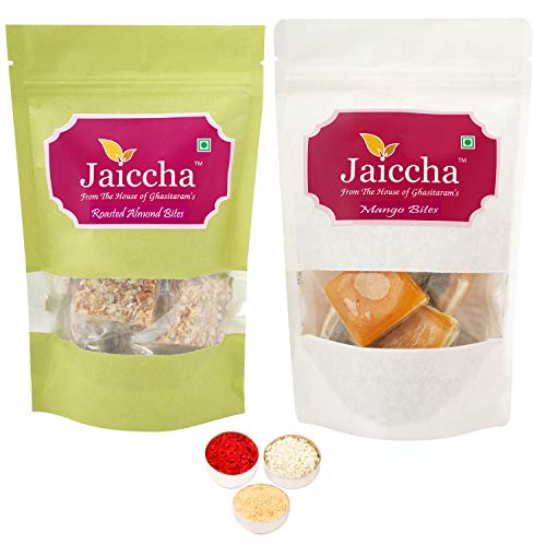 Jaiccha Ghasitaram Bhaidooj Gifts - Pack of 2 Roasted Almond Bites and Mango Bites Pouches Big 400 GMS von Jaiccha