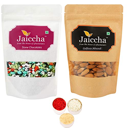 Jaiccha Ghasitaram Bhaidooj Gifts - Pack of 2 Stone Chocolate and Almond Pouches Big 400 GMS von Jaiccha