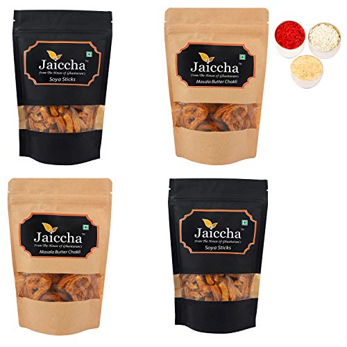 Jaiccha Ghasitaram Bhaidooj Gifts - Pack of 4 Masala Butter Chakli and SOYA Sticks Pouches von Jaiccha