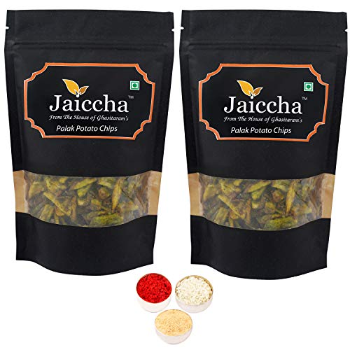 Jaiccha Ghasitaram Bhaidooj Gifts - Palak Potato Chips 200 GMS in Black Paper Pouch von Jaiccha