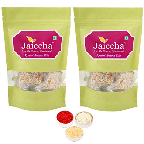 Jaiccha Ghasitaram Bhaidooj Gifts - Roasted Almond Bites 400 GMS in Green Paper Pouch von Jaiccha