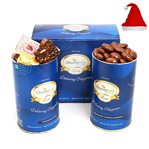 Jaiccha Ghasitaram Christmas Gifts Assorted Bites and Chocolate Coated Almond Cans von Jaiccha