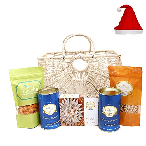 Jaiccha Ghasitaram Christmas Gifts Jute Fancy Basket/ Carry Bag/ Magazine Holder of Assorments with Kaju Katli von Jaiccha