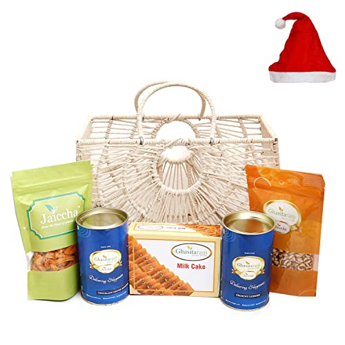 Jaiccha Ghasitaram Christmas Gifts Jute Fancy Basket/ Carry Bag/ Magazine Holder of Assorments with Milk Cake von Jaiccha