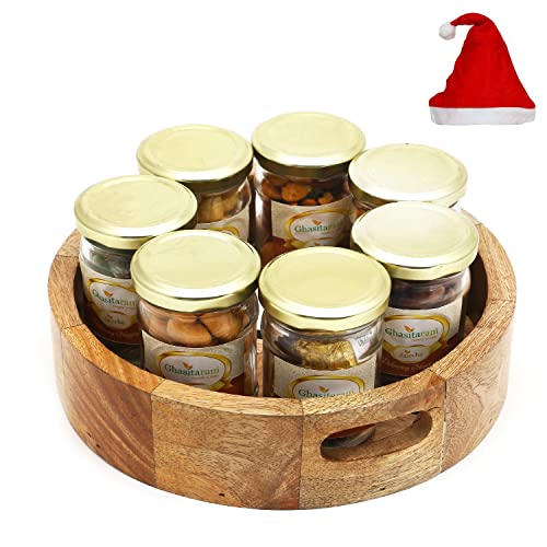 Jaiccha Ghasitaram Christmas Gifts Round Printed Wooden Tray of 7 Jars von Jaiccha