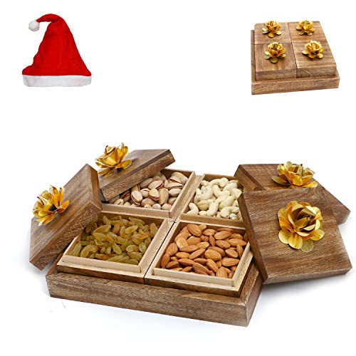 Jaiccha Ghasitaram Christmas Gifts Wooden 4 Dryfruits Box von Jaiccha