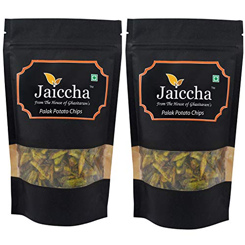 Jaiccha Ghasitaram Holi Gifts Holi Namkeen - Palak Potato Chips 200 GMS in Black Paper Pouch von Jaiccha