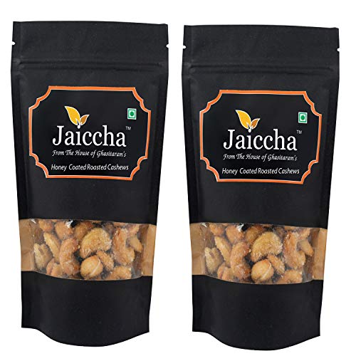 Jaiccha Ghasitaram Honey Coated Roasted Cashews 400 GMS in Black Paper Pouch von Jaiccha