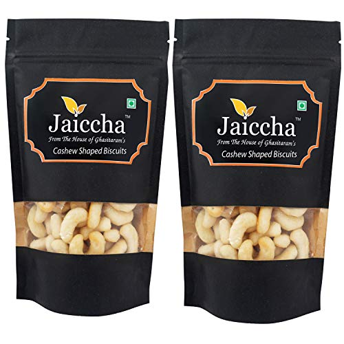 Jaiccha Ghasitaram Namkeen - Pack of 2 Tea Time Cashew Shaped Biscuits 100 GMS in Black Paper Pouch von Jaiccha