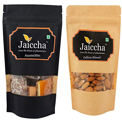 Jaiccha Ghasitaram Pack of 2 Assorted Bites and Almonds Pouches 400 GMS von Jaiccha