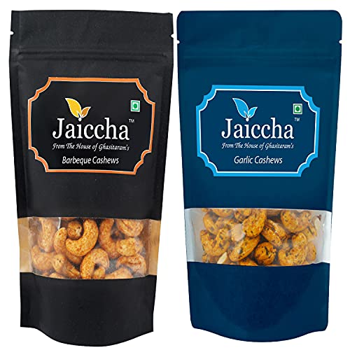 Jaiccha Ghasitaram Pack of 2 Garlic, Barbeque Cashews Pouches 200 GMS von Jaiccha