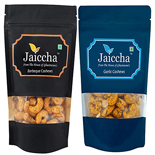 Jaiccha Ghasitaram Pack of 2 Garlic, Barbeque Cashews Pouches 400 GMS von Jaiccha