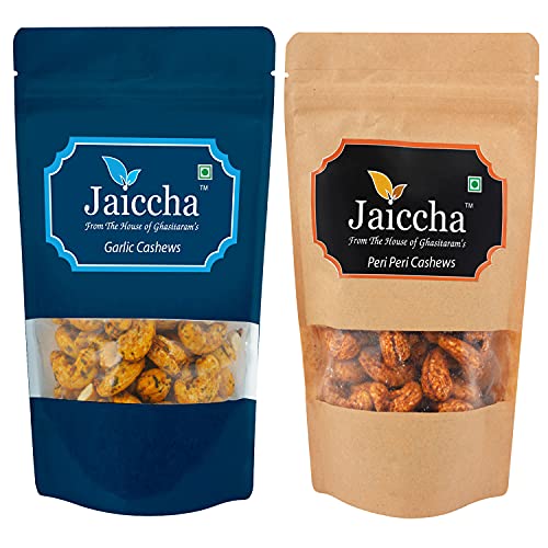 Jaiccha Ghasitaram Pack of 2 Garlic, Peri Peri Cashews Pouches 200 GMS von Jaiccha