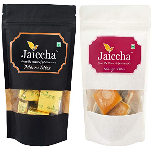 Jaiccha Ghasitaram Pack of 2 MEWA Bites and Mango Bites Pouches 400 GMS von Jaiccha