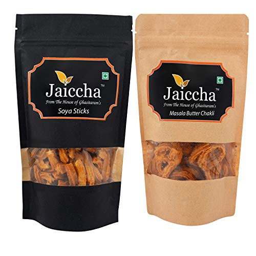 Jaiccha Ghasitaram Pack of 2 Masala Butter Chakli and SOYA Sticks Pouches von Jaiccha