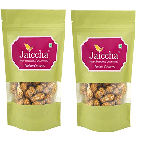 Jaiccha Ghasitaram Pudina Cashews 400 GMS in Green Paper Pouch von Jaiccha