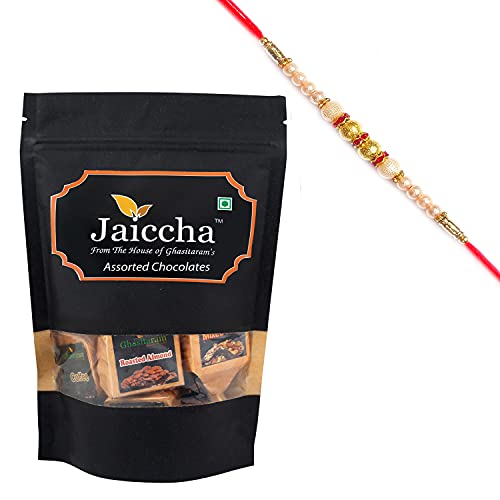 Jaiccha Ghasitaram Rakhi Gift for Brother - Assorted Chocolates 200 GMS with Pearl Rakhi von Jaiccha