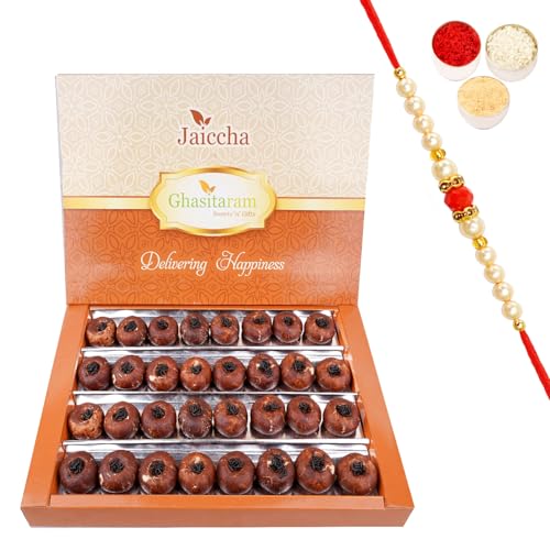 Jaiccha Ghasitaram Rakhi Gifts for Brothers Chocolate Mawa Peda 800 GMS with Beads Rakhi von Jaiccha