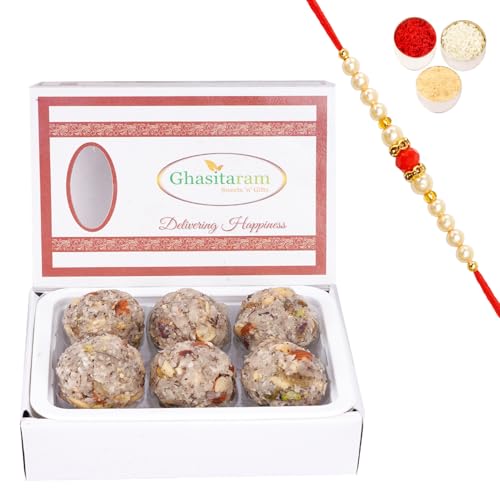 Jaiccha Ghasitaram Rakhi Gifts for Brothers Ding Coconut Laddoo 6 pcs with Beads Rakhi von Jaiccha