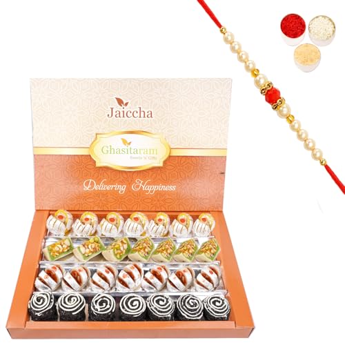 Jaiccha Ghasitaram Rakhi Gifts for Brothers Dryfruit Fancy Sweets 800 GMS with Beads Rakhi von Jaiccha