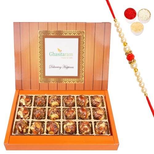 Jaiccha Ghasitaram Rakhi Gifts for Brothers Dryfruit Laddoo with no Added Sugar 18 pcs with Beads Rakhi von Jaiccha