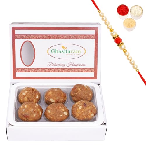 Jaiccha Ghasitaram Rakhi Gifts for Brothers Dryfruit Mawa Laddoo 6 pcs with Beads Rakhi von Jaiccha