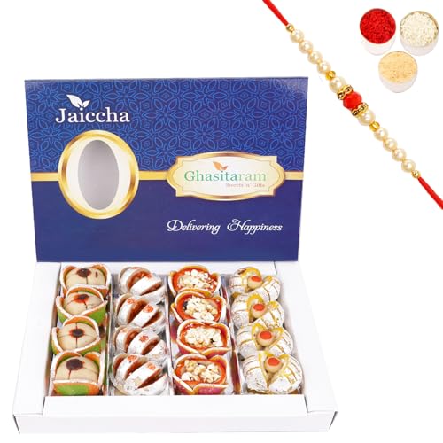 Jaiccha Ghasitaram Rakhi Gifts for Brothers Dryfruit Special Fancy Sweets 400 GMS with Beads Rakhi von Jaiccha