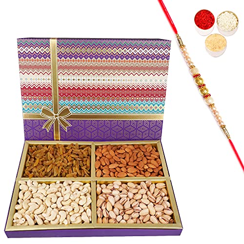 Jaiccha Ghasitaram Rakhi Gifts for Brothers Fruit n Nut Dryfruit Box 800 GMS with Pearl Rakhi von Jaiccha