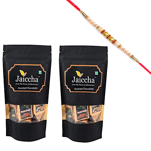 Jaiccha Ghasitaram Rakhi Gifts for Brothers Rakhi Chocolate - Assorted Chocolates 400 GMS with Pearl Rakhi von Jaiccha