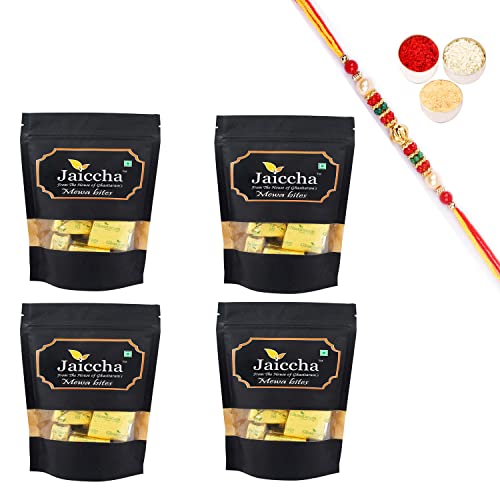 Jaiccha Ghasitaram Rakhi Gifts for Brothers Rakhi Sweets - MEWA Bites 800 GMS in Black Paper Pouch with Beads Rakhi von Jaiccha