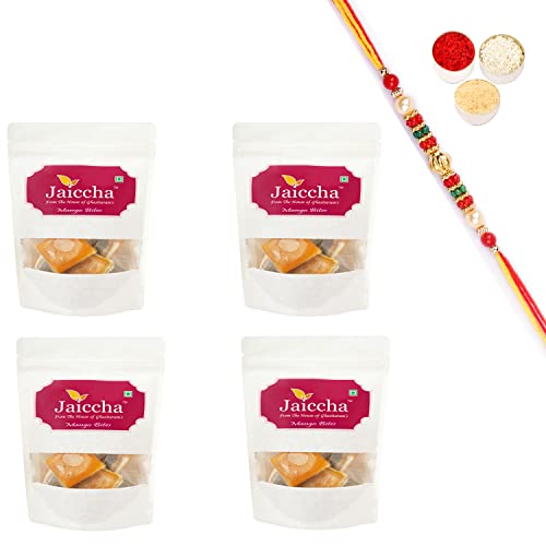 Jaiccha Ghasitaram Rakhi Gifts for Brothers Rakhi Sweets - Mango Bites 800 GMS in White Paper Pouch with Beads Rakhi von Jaiccha