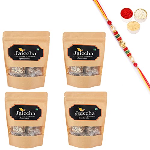 Jaiccha Ghasitaram Rakhi Gifts for Brothers Rakhi Sweets - Sugarfree Bites 800 GMS in Brown Paper Pouch with Beads Rakhi von Jaiccha