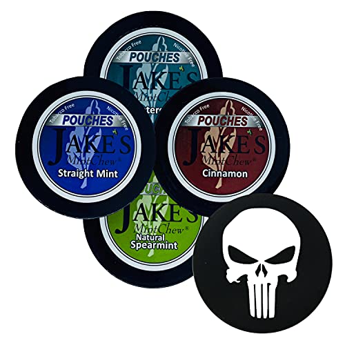 Jake's Mint Chew Minty Probenbeutel für 4 Dosen mit DC Crafts Nation Skin Can Cover – Totenkopf von Jake's Mint Chew