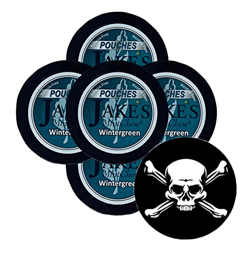 Jake's Mint Chew Wintergreen Beutel 5 Dosen mit DC Crafts Nation Skin Can Cover – Jolly Roger von Jake's Mint Chew