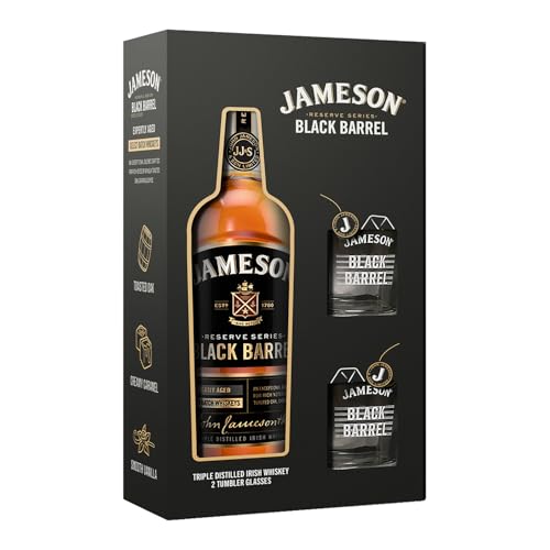 Jameson Whiskey BLACK BARREL Triple Distilled Irish Whiskey 40% Volume 0,7l in Geschenkbox mit 2 Gläsern Whisky von Jameson